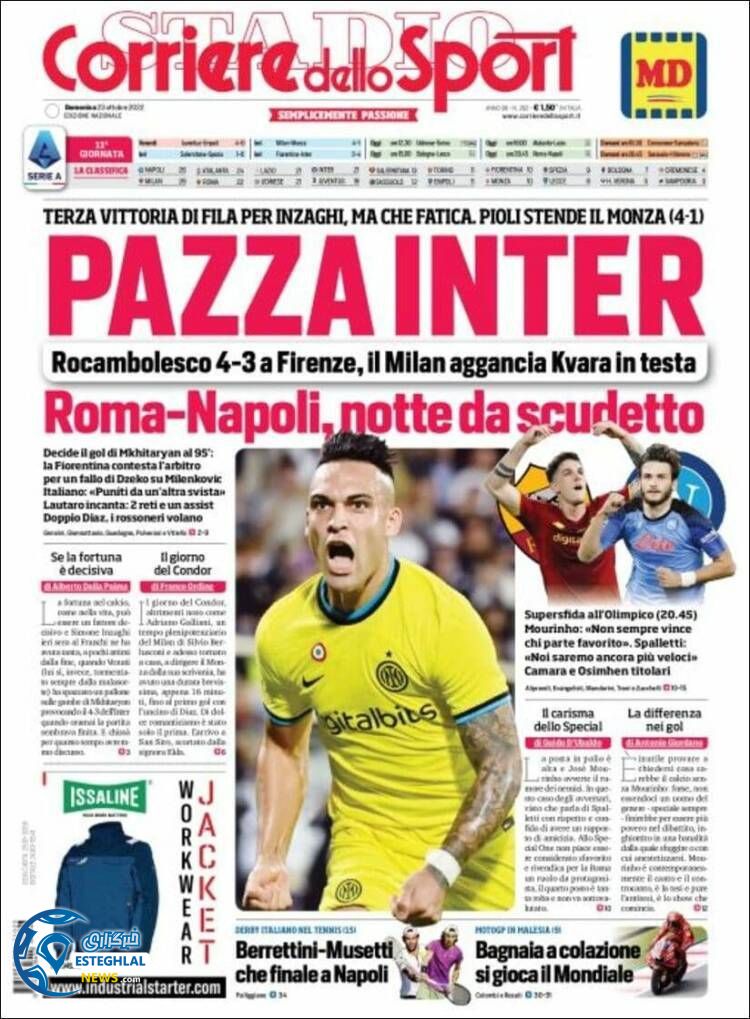 روزنامه ورزشی کوریره دلو اسپورت یکشنبه 1 آبان 1401 