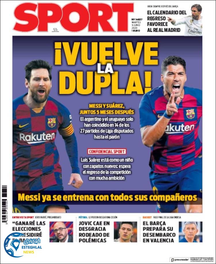 روزنامه ورزشی اسپورت سه شنبه 20 خرداد 1399