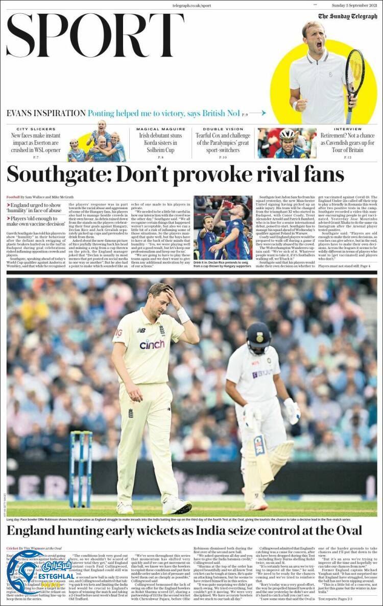 روزنامه ورزشی تلگراف اسپورت یکشنبه 14 شهریور 1400