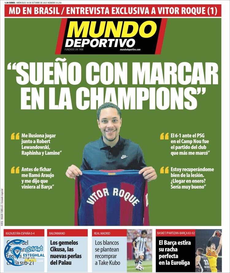 روزنامه ورزشی موندو دپورتیوو چهارشنبه 26 مهر 1402