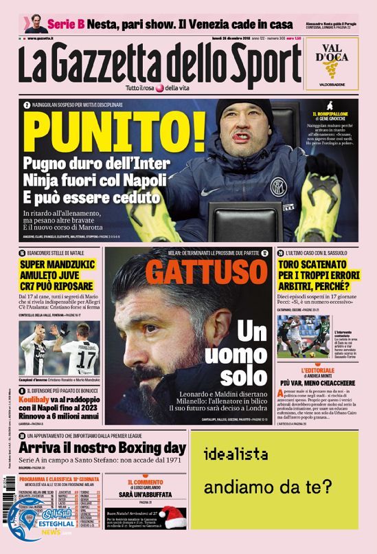 روزنامه ورزشی گاتزتا دلو اسپورت سه شنبه 4 دی 1397