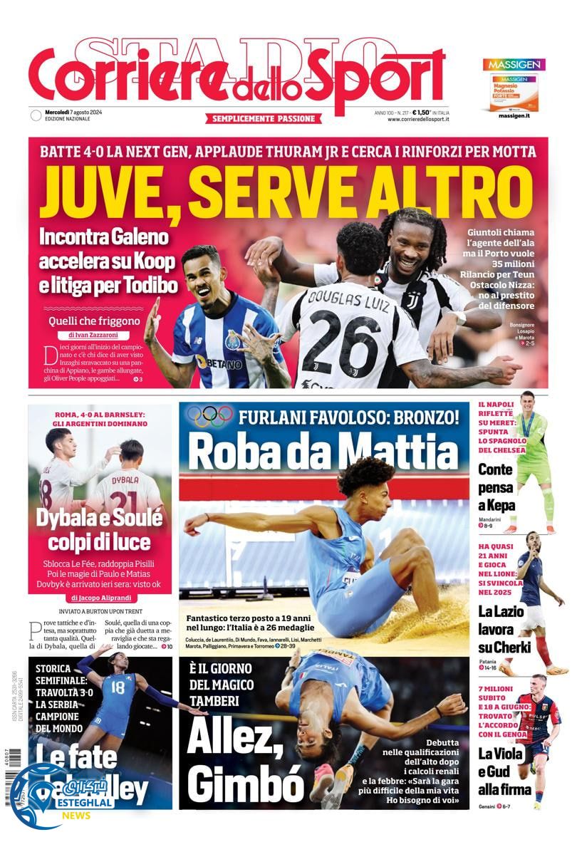 روزنامه ورزشی کوریره دلو اسپورت چهارشنبه 17 مرداد 1403 