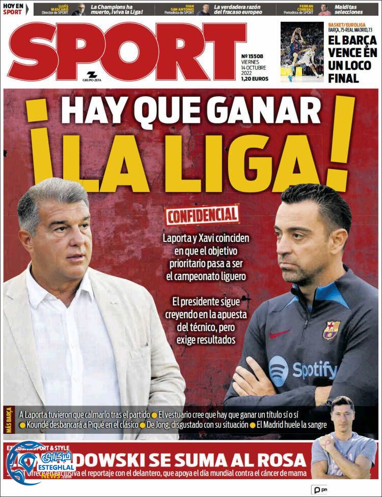 روزنامه ورزشی اسپورت جمعه 22 مهر 1401 