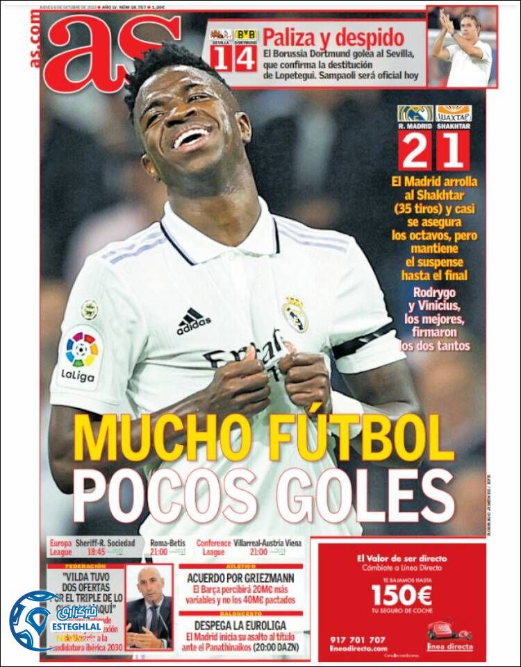 روزنامه ورزشی آ اس پنجشنبه 14 مهر 1401