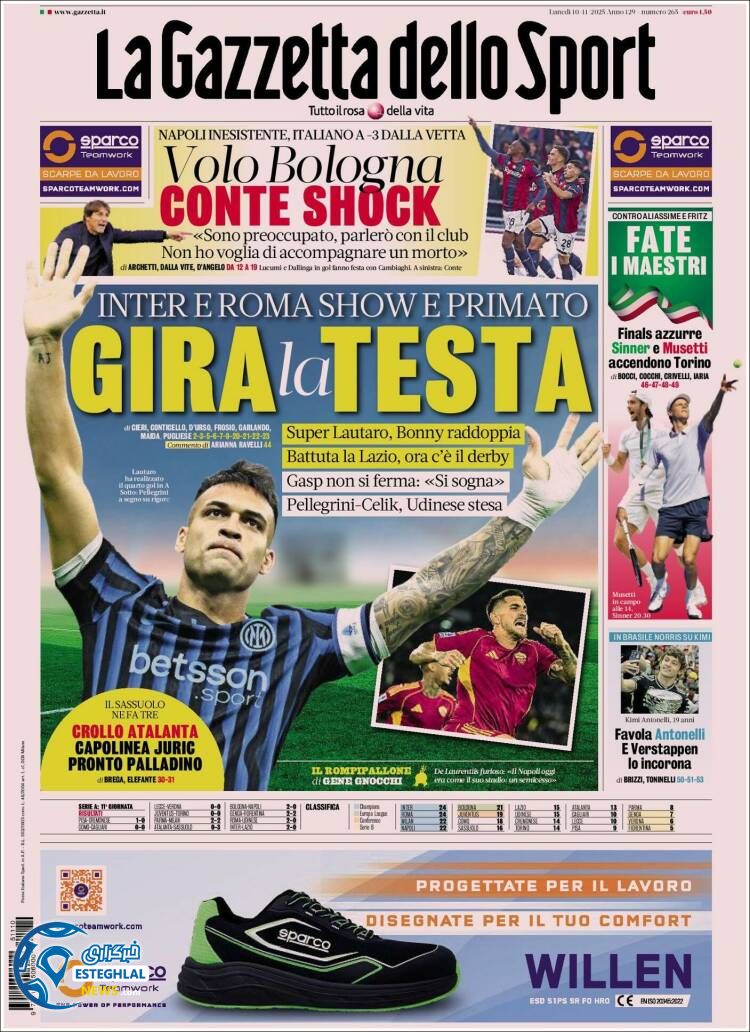 روزنامه ورزشی گاتزتا دلو اسپورت دوشنبه 19 آبان 1404  