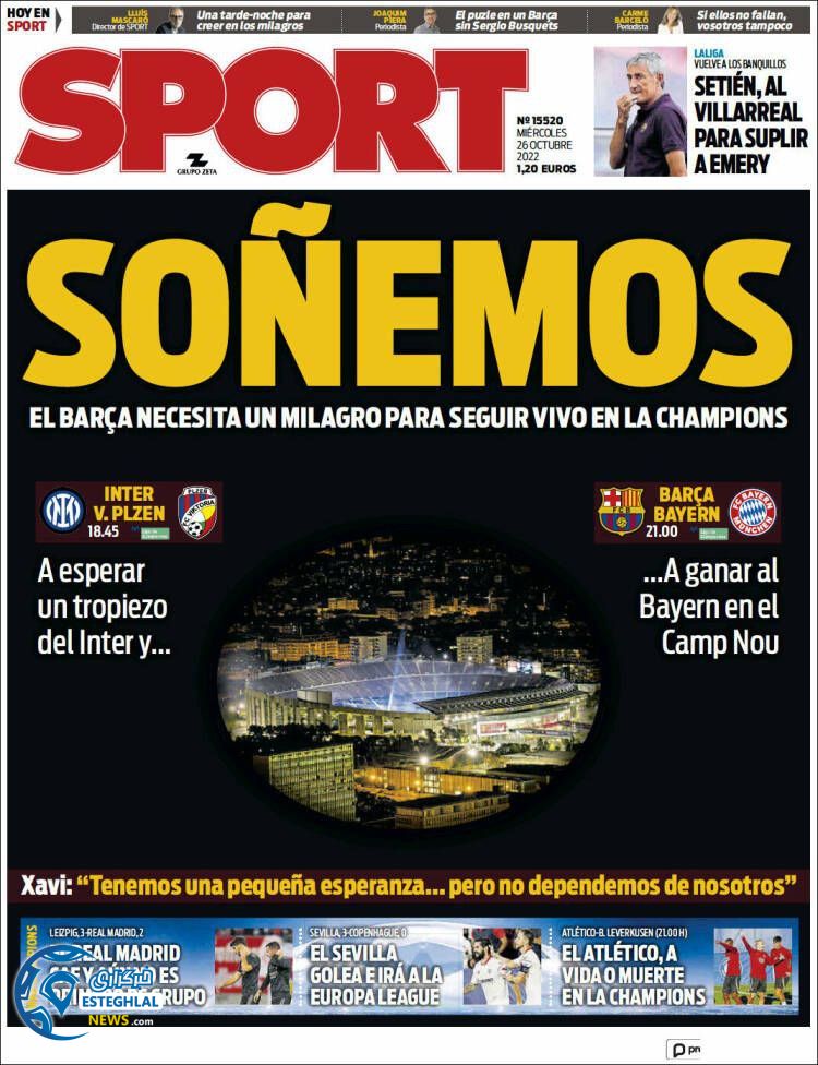 روزنامه  ورزشی اسپورت چهارشنبه 4 آبان 1401 