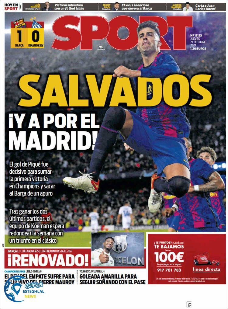 روزنامه ورزشی اسپورت پنجشنبه 29 مهر 1400