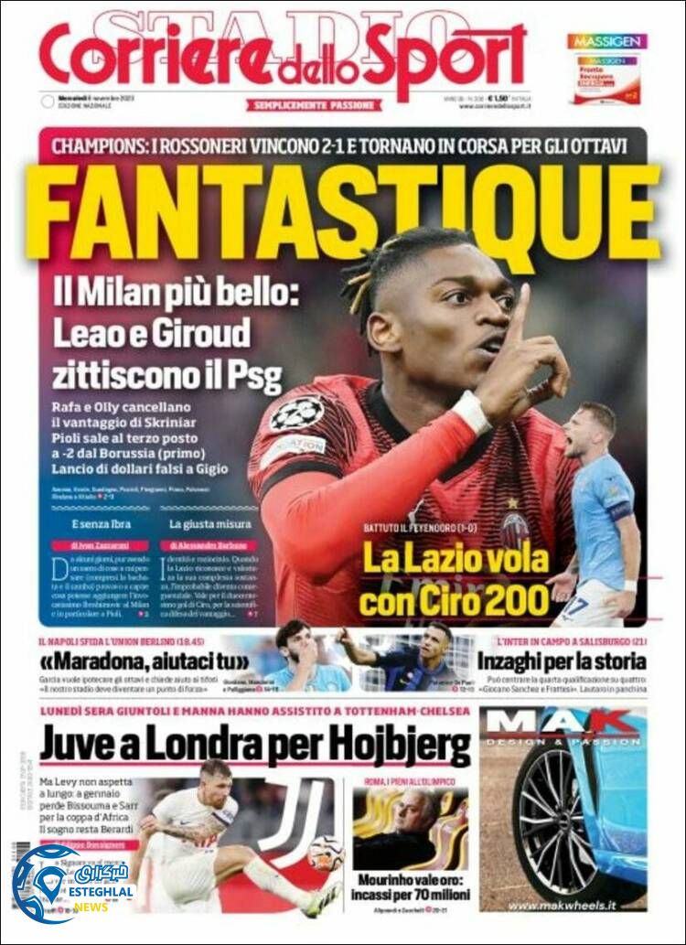 روزنامه ورزشی کوریره دلو اسپورت چهارشنبه 17 آبان 1402 