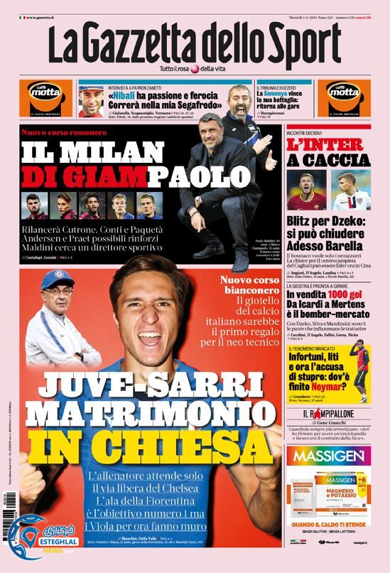 روزنامه ورزشی گاتزتا دلو اسپورت سه شنبه 14 خرداد 1398