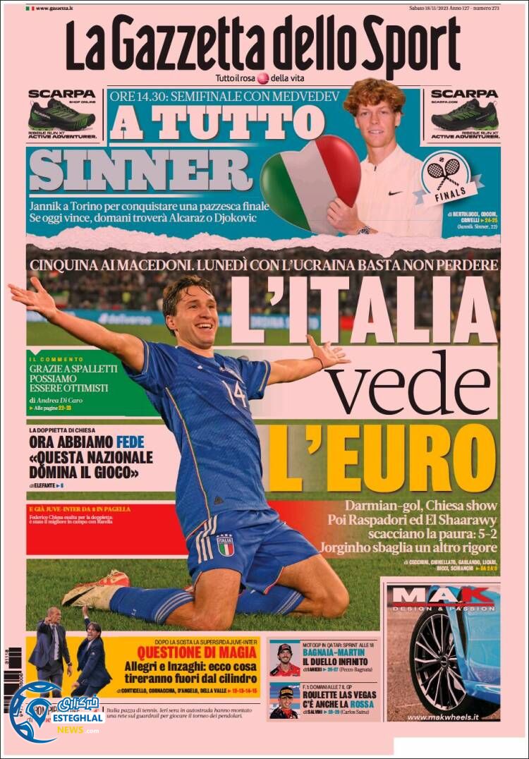 روزنامه ورزشی گاتزتا دلو اسپورت شنبه 27 آبان 1402 