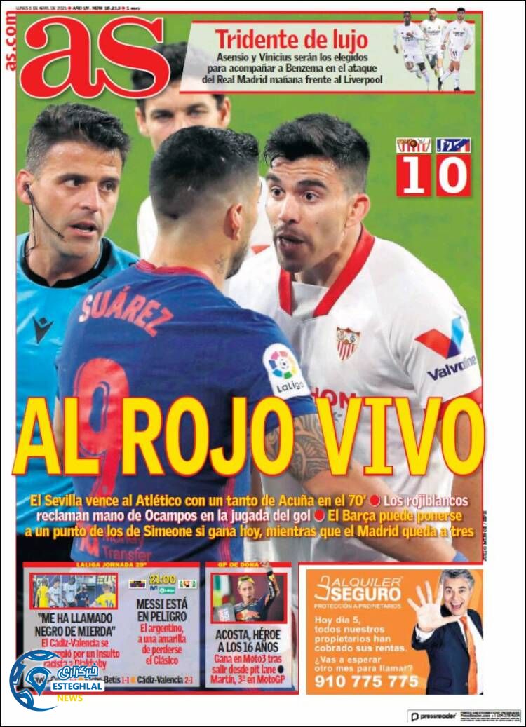 روزنامه ورزشی آ اس دوشنبه 16 فروردین 1400