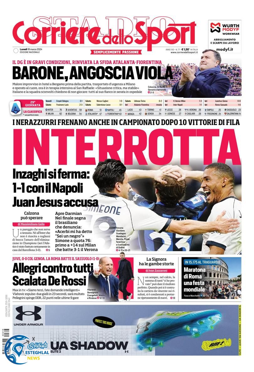 روزنامه ورزشی کوریره دلو اسپورت دوشنبه 28 اسفند 1402 