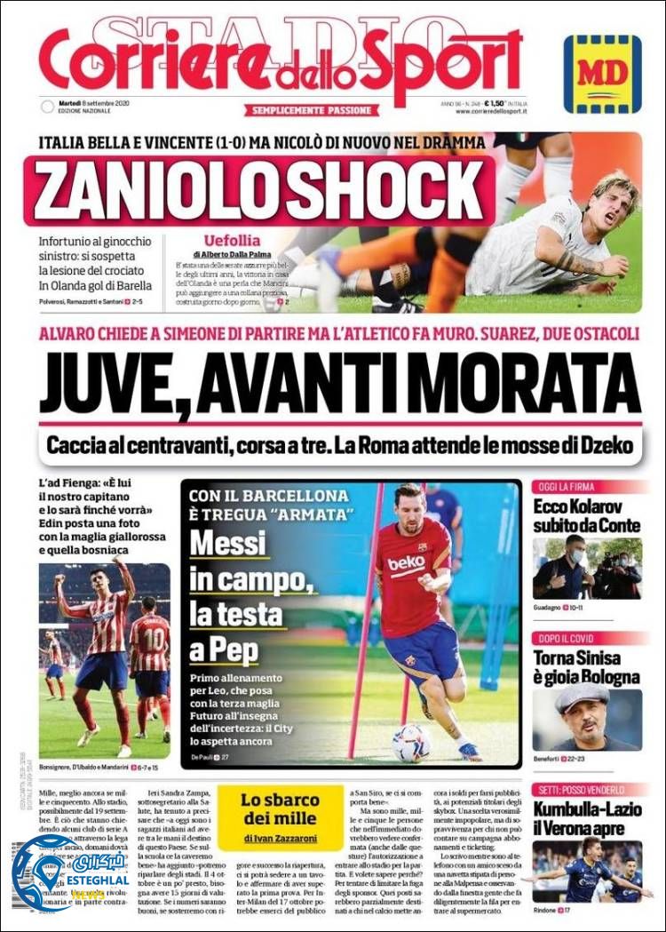 روزنامه ورزشی کوریره دلو اسپورت سه شنبه 18 شهریور 1399