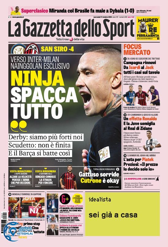 روزنامه ورزشی گاتزتا دلو اسپورت چهارشنبه 25 مهر 1397