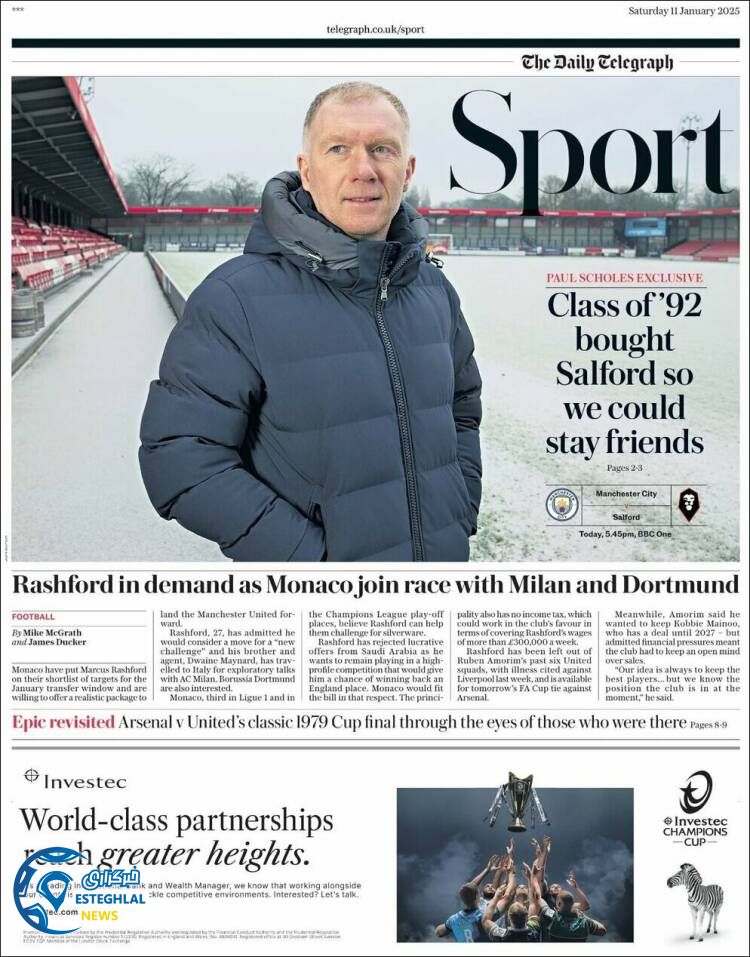 روزنامه ورزشی تلگراف اسپورت شنبه 22 دی 1403 