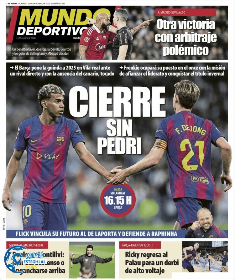 روزنامه ورزشی موندو دپورتیوو یکشنبه 30 آذر 1404 