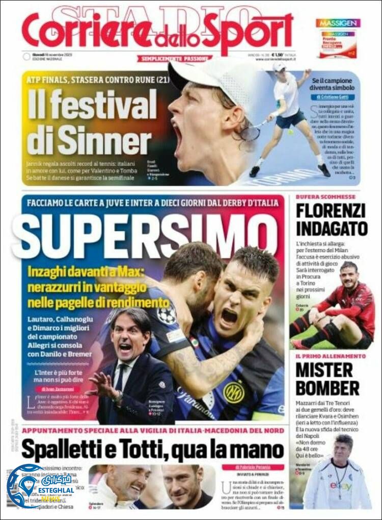 روزنامه ورزشی کوریره دلو اسپورت پنجشنبه 25 آبان 1402 