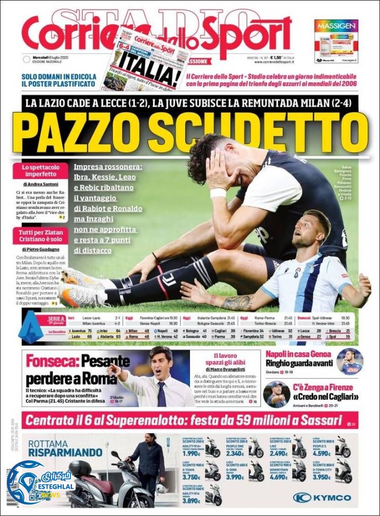 روزنامه ورزشی کوریره دلو اسپورت چهارشنبه 18 تیر 1399