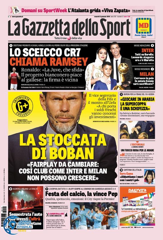 روزنامه ورزشی گاتزتا دلو اسپورت جمعه 14 دی 1397