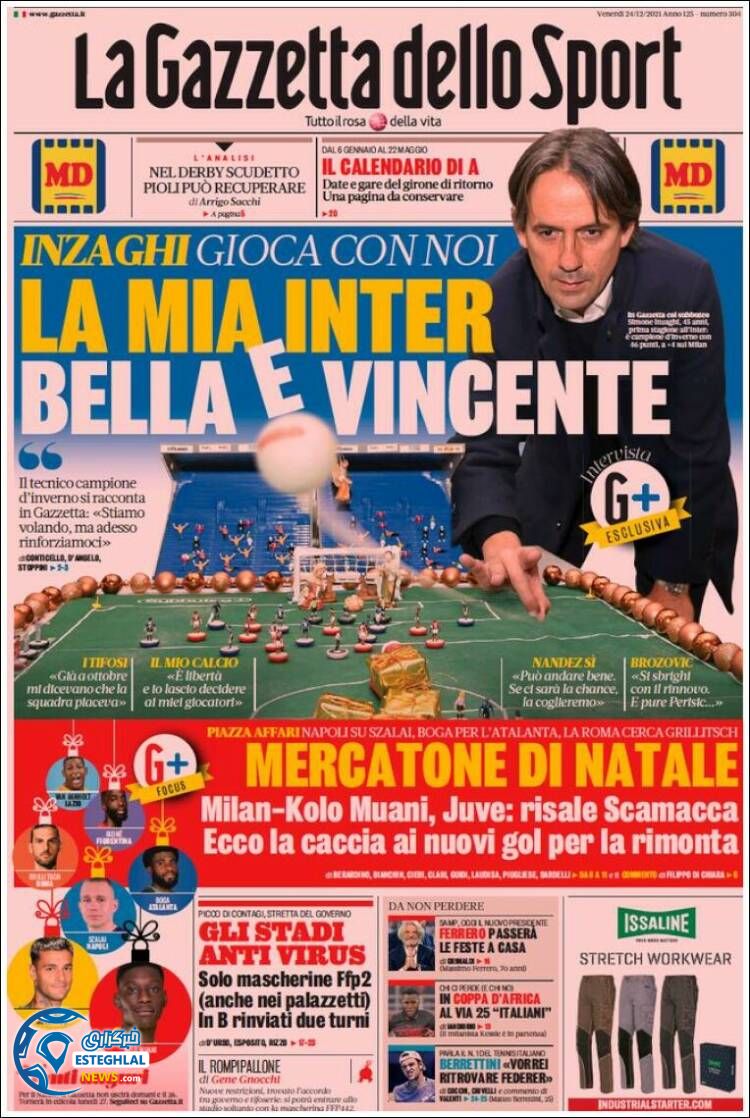 روزنامه ورزشی گاتزتا دلو اسپورت جمعه 3 دی 1400