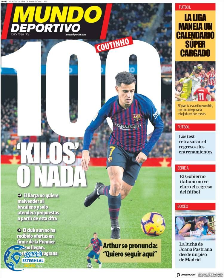 روزنامه ورزشی موندو دپورتیوو پنجشنبه 11 اردیبهشت 1399