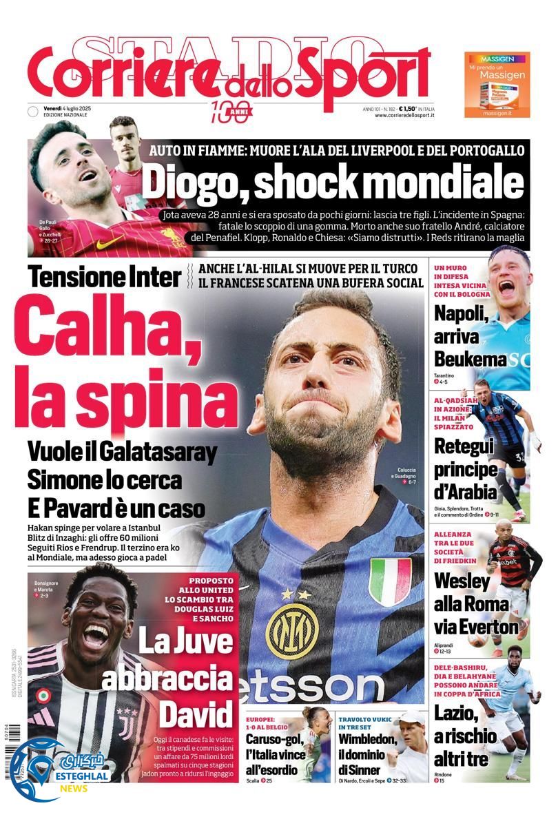 روزنامه  ورزشی کوریره دلو اسپورت جمعه 13 تیر 1404 