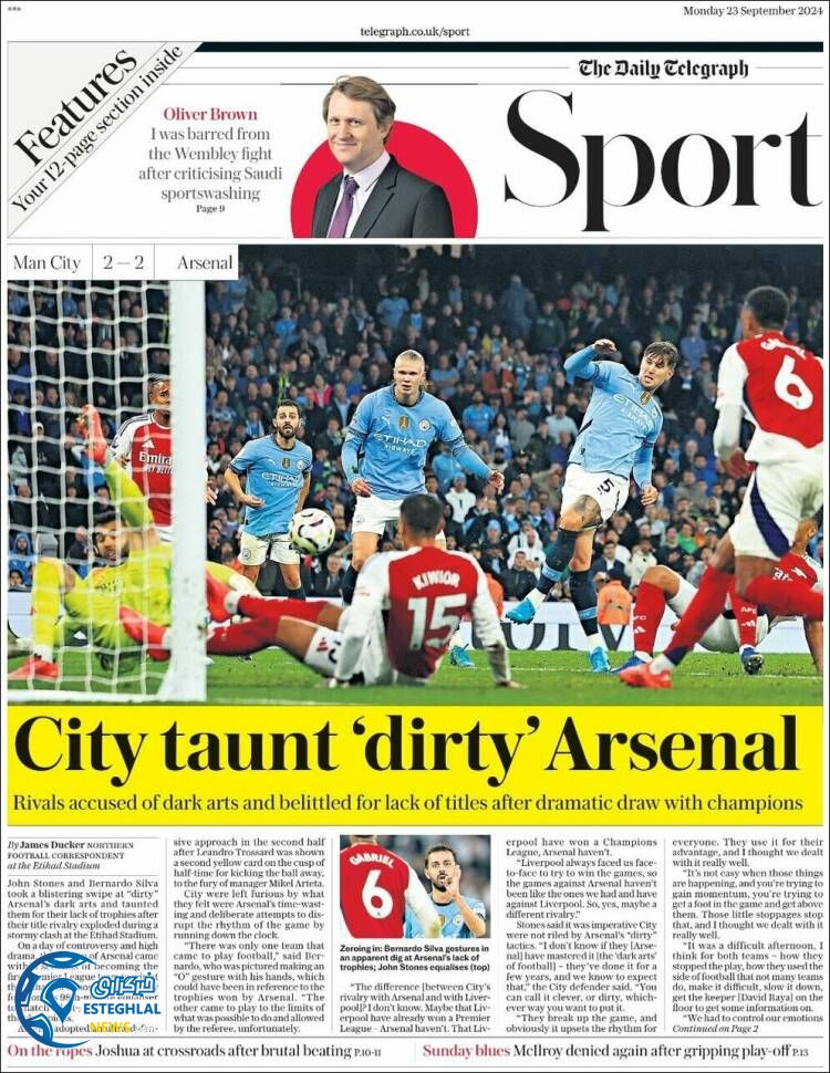 روزنامه  ورزشی تلگراف اسپورت دوشنبه 2 مهر 1403 