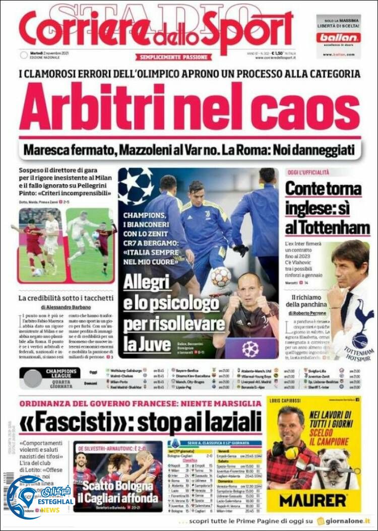 روزنامه ورزشی کوریره دلو اسپورت سه شنبه 11 آبان 1400