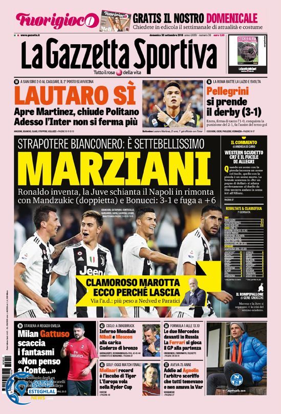 روزنامه ورزشی گاتزتا دلو اسپورت یکشنبه 8 مهر 1397