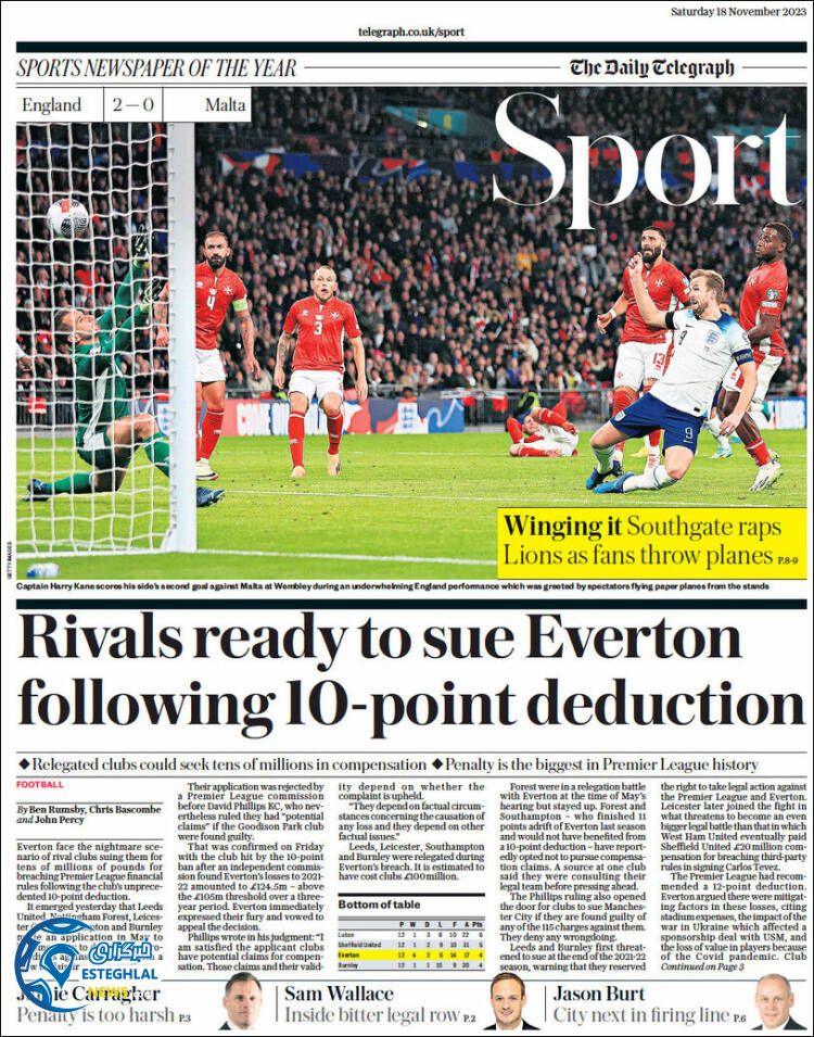 روزنامه ورزشی تلگراف اسپورت شنبه 27 آبان 1402 