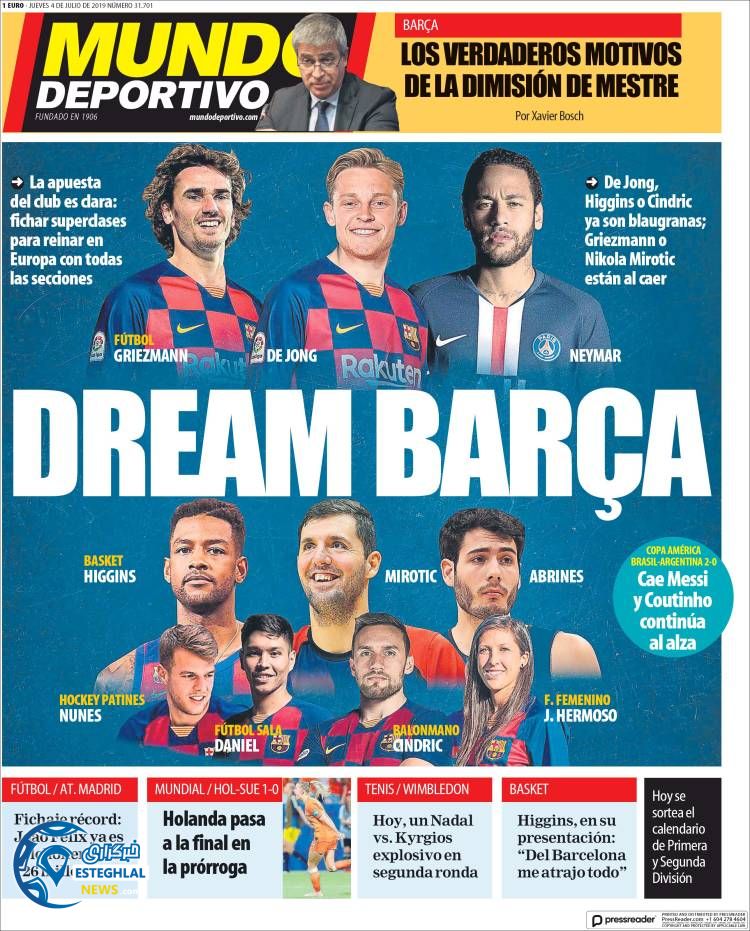 روزنامه ورزشی موندو دپورتیوو پنجشنبه 13 تیر 1398