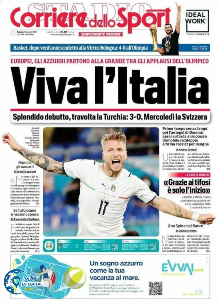 روزنامه ورزشی کوریره دلو اسپورت شنبه 22 خرداد 1400