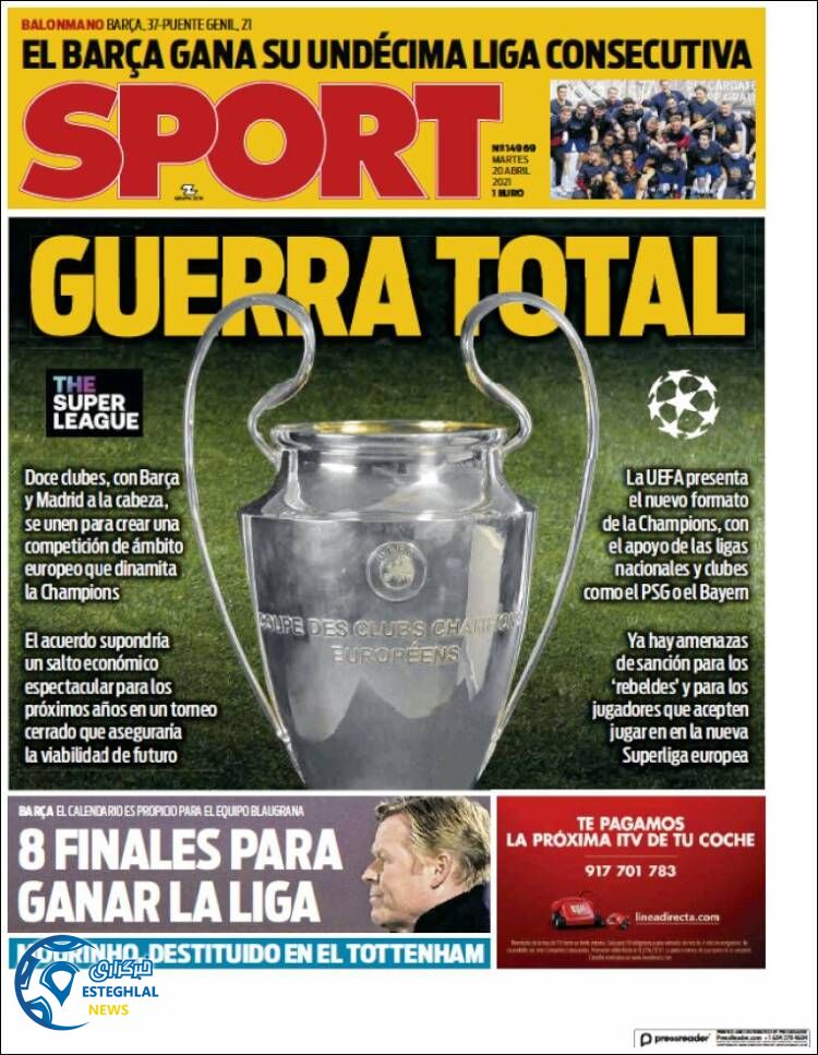 روزنامه ورزشی اسپورت سه شنبه 31 فروردین 1400