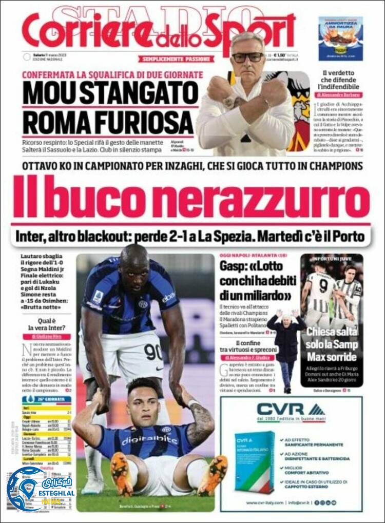 روزنامه ورزشی کوریره دلو اسپورت شنبه 20 اسفند 1401 