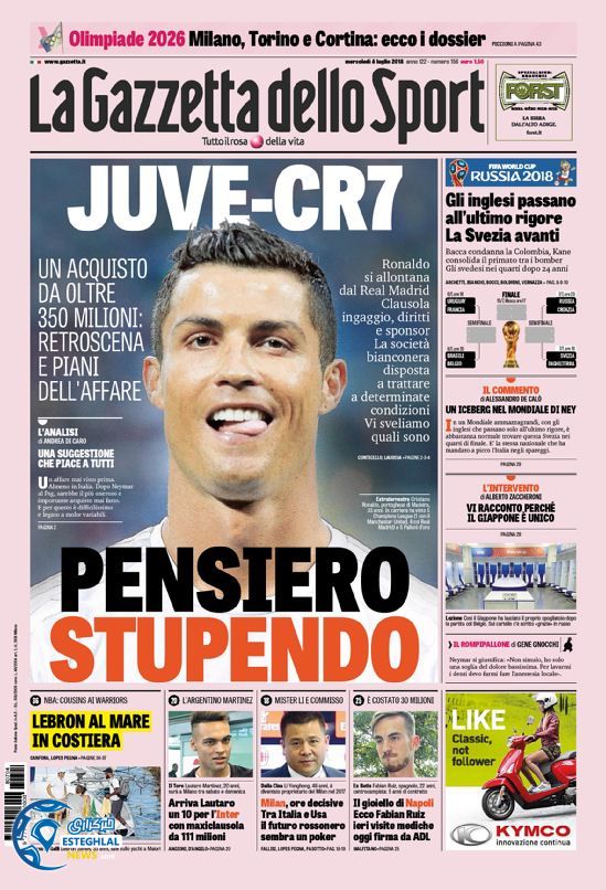 روزنامه ورزشی گاتزتا دلو اسپورت چهارشنبه 13 تیر 1397