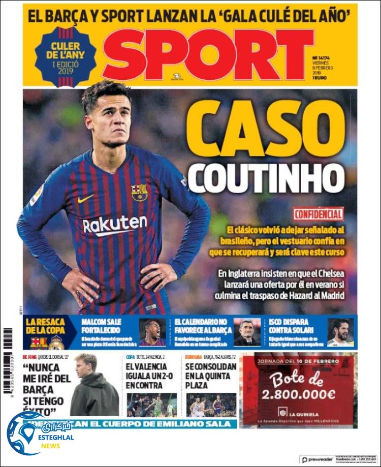 روزنامه ورزشی اسپورت جمعه 19 بهمن 1397