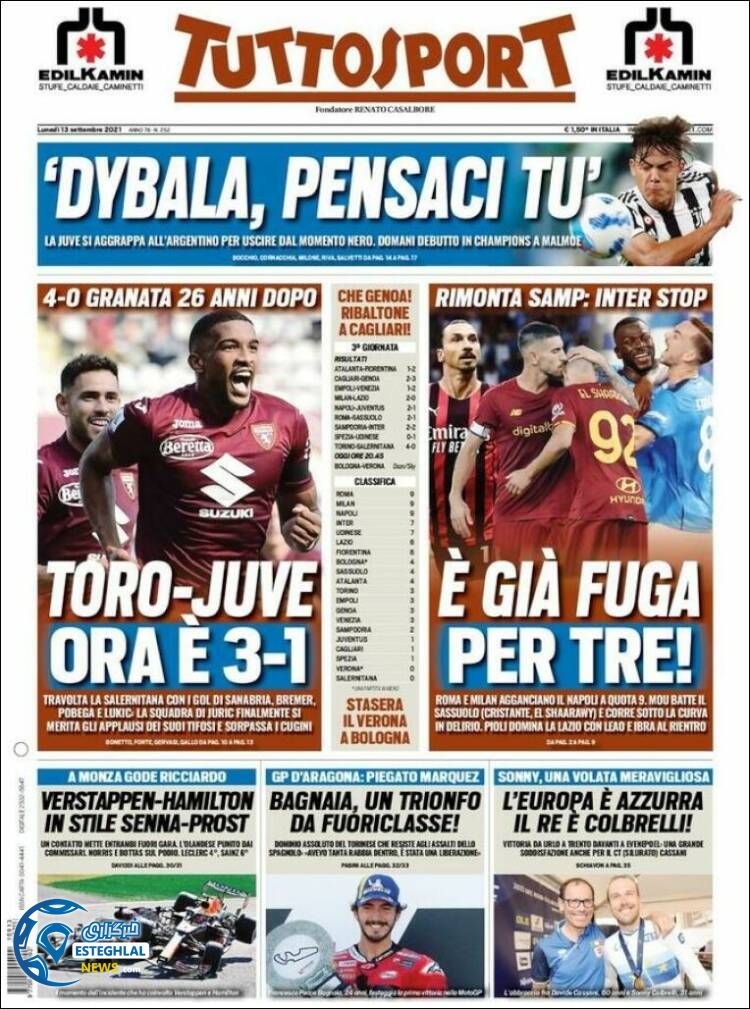 روزنامه ورزشی توتو اسپورت دوشنبه 22 شهریور 1400