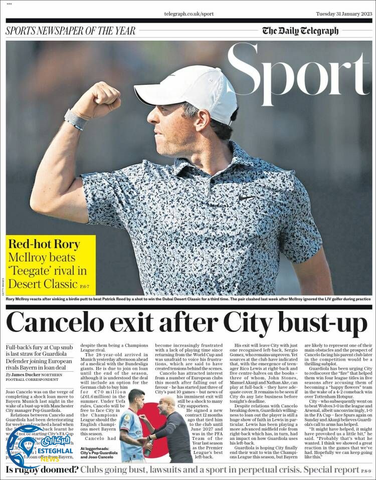 روزنامه ورزشی تلگراف اسپورت سه شنبه 11 بهمن 1401  