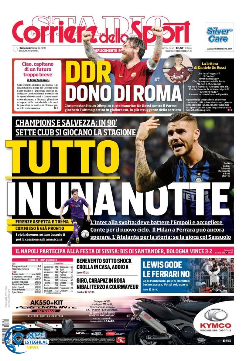 روزنامه ورزشی کوریره دلو اسپورت یکشنبه 5 خرداد 1398