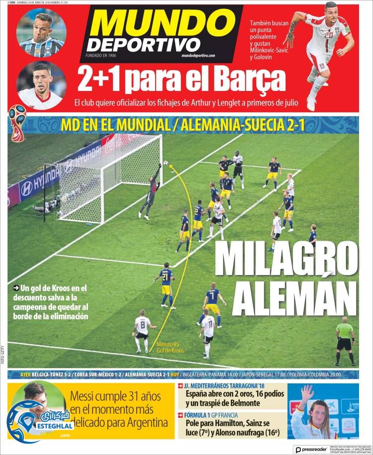 روزنامه ورزشی موندو دپورتیوو یکشنبه 3 تیر 1397