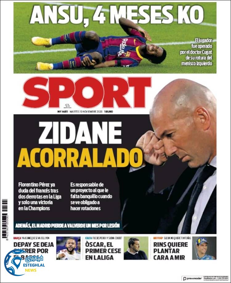 روزنامه ورزشی اسپورت سه شنبه 20 آبان 1399