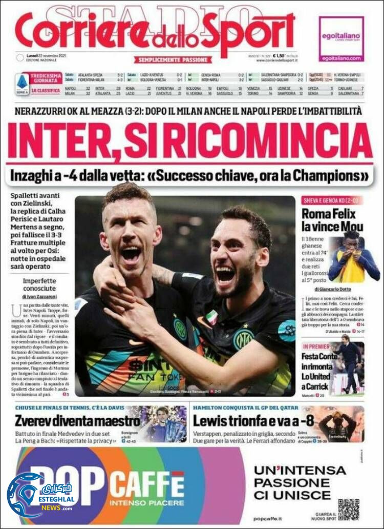 روزنامه ورزشی کوریره دلو اسپورت دوشنبه 1 آذر 1400