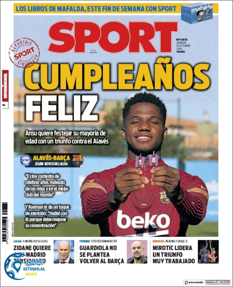 روزنامه ورزشی اسپورت شنبه 10 آبان 1399