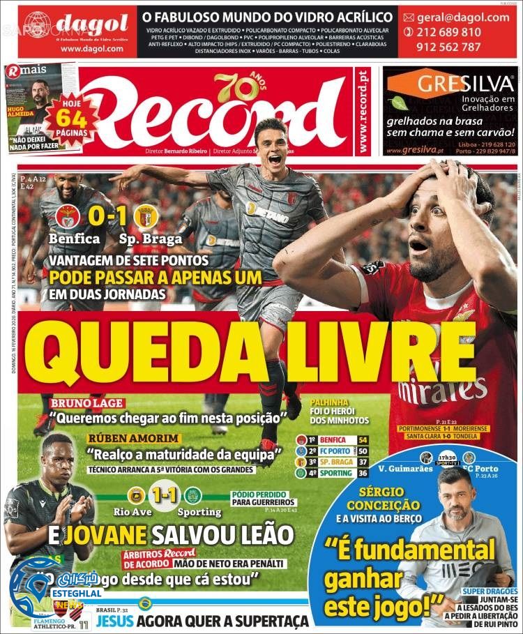 روزنامه ورزشی رکورد یکشنبه 27 بهمن 1398