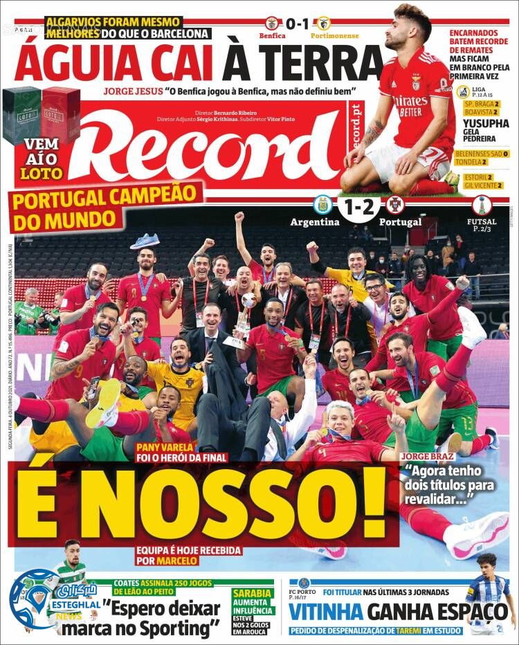 روزنامه ورزشی رکورد دوشنبه 12 مهر 1400