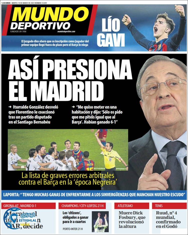 روزنامه  ورزشی موندو دپورتیوو سه شنبه 23 اسفند 1401 