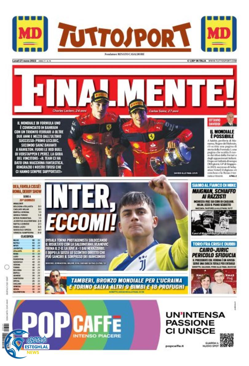 روزنامه ورزشی توتو اسپورت دوشنبه 1 فروردین 1401