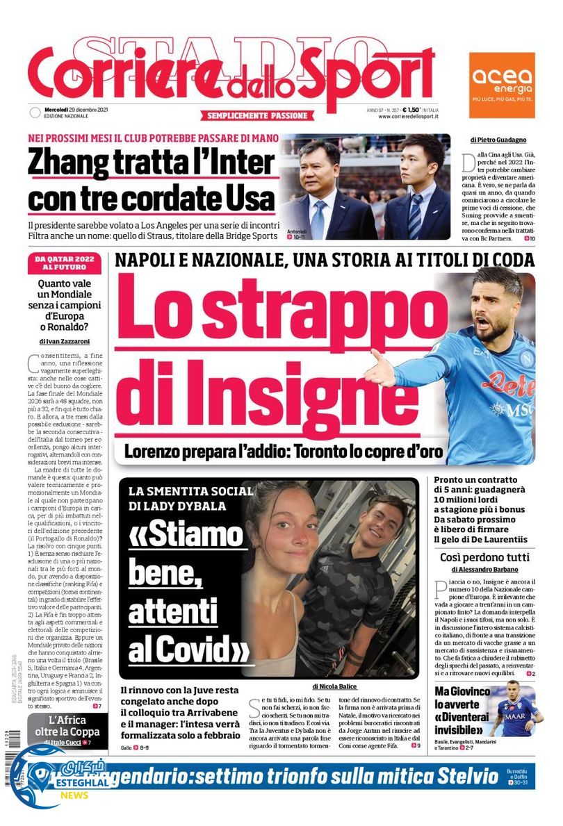 روزنامه ورزشی کوریره دلو اسپورت چهارشنبه 8 دی 1400