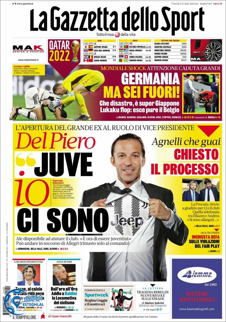 روزنامه ورزشی گاتزتا دلو اسپورت جمعه 11 آذر 1401