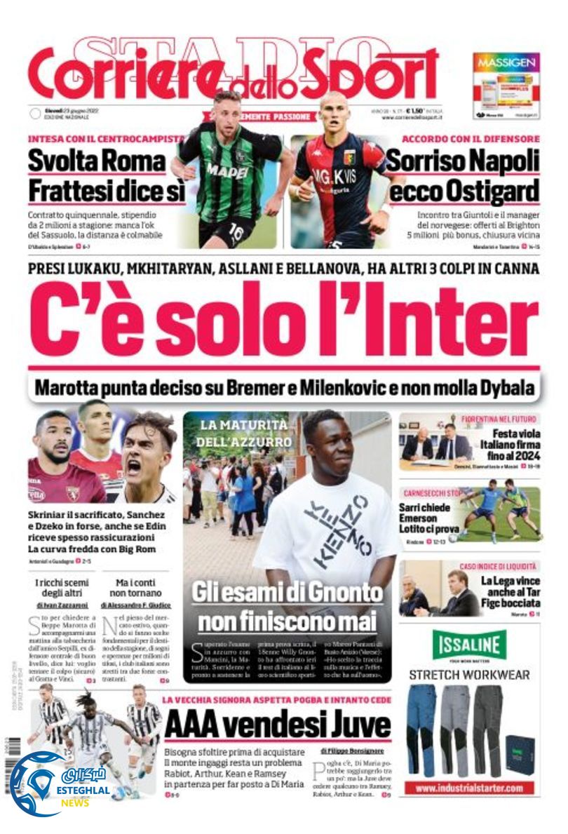 روزنامه ورزشی کوریره دلو اسپورت پنجشنبه 2 تیر 1401